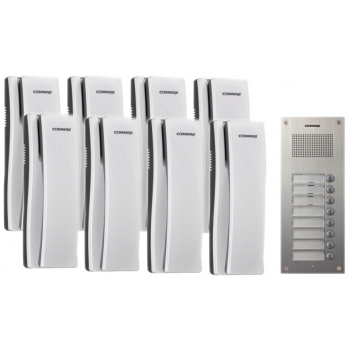 ZESTAW DOMOFONOWY 8-RODZINNY COMMAX 8xUNIFON DP-SS + STACJA BRAMOWA DR-8UM 12VDC